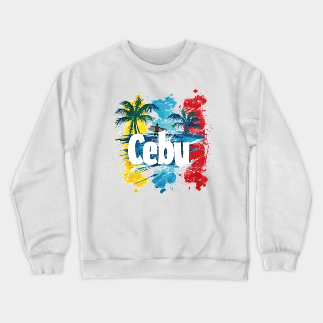 Philippines Cebu Vibes - Colourful palm trees and surfer graphics Crewneck Sweatshirt by MLArtifex